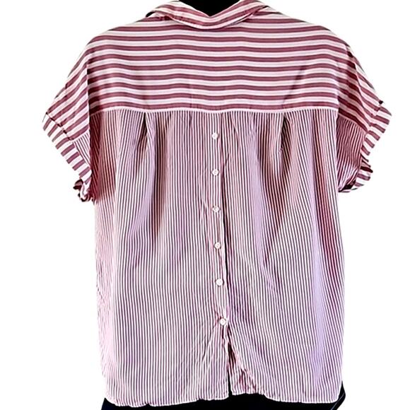 Jane + Delancey Women's Oversized Striped Button Back Shirt Pink & White Size 1X - Picture 5 of 7